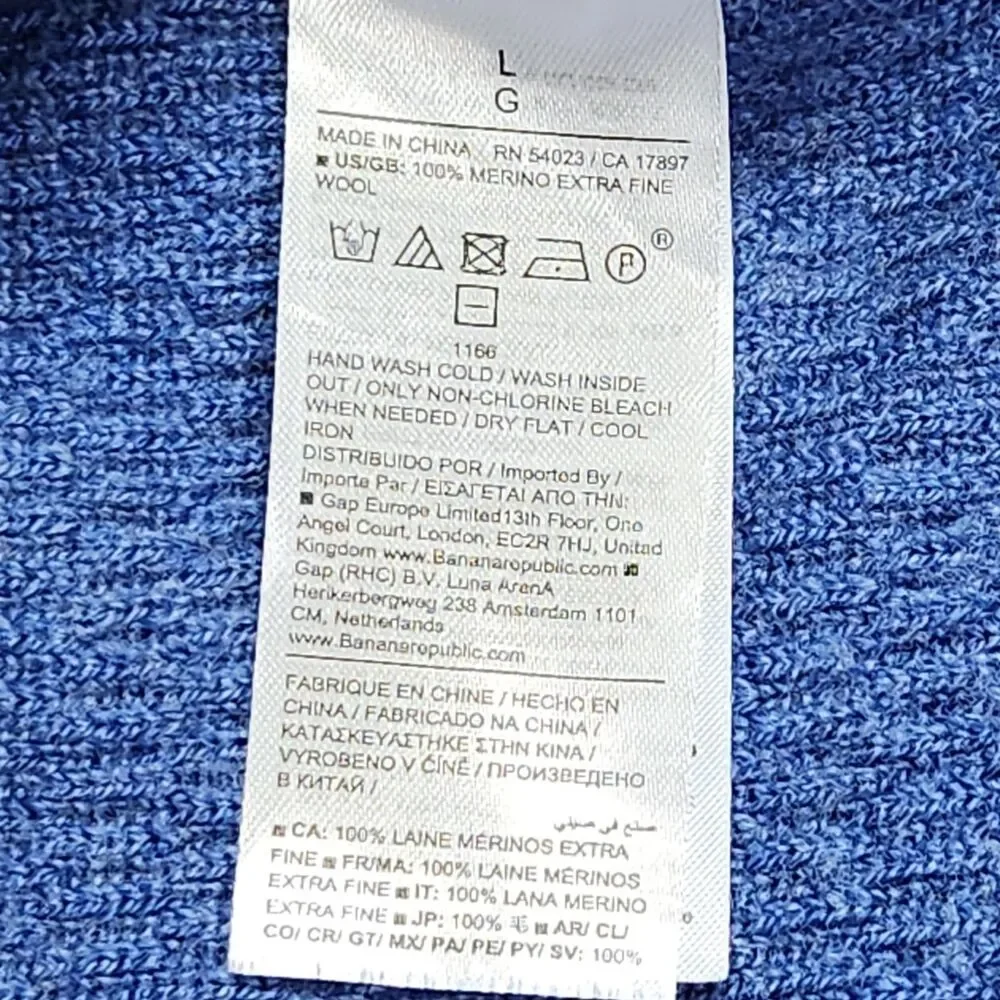 Banana Republic Extra Fine Merino Wool Thermal-Knit Crewneck Sweater Blue Mens L